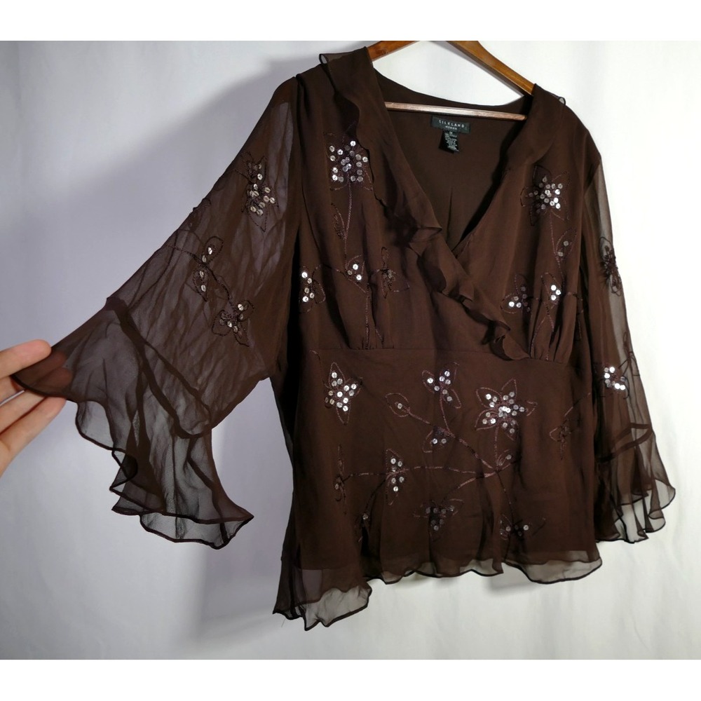 Womens Forest Fairy Grunge Whimsigoth Silk Top Size 3X Flare Sleeve Ethereal